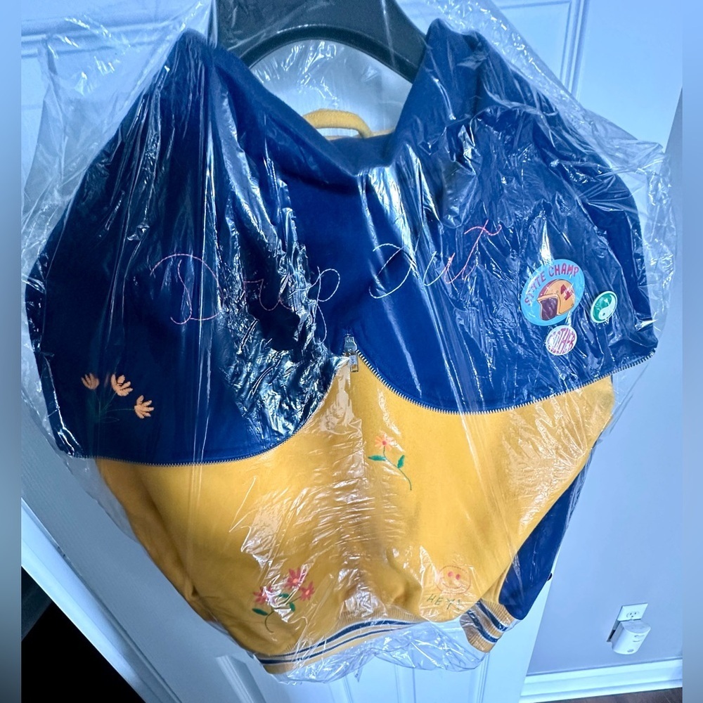 RARE MOTHER Split Hood Varsity Jacket Embroidered Yellow NWT In Orig. Packaging - Picture 12 of 16